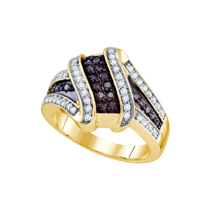 10kt Yellow Gold Womens Round Brown Color Enhanced Diamond Crossover Ring 12 Cttw mayamila Rings 10kt Yellow Gold Womens Round Brown Color Enhanced Diamond Crossover Ring 12 Cttw mayamila Rings