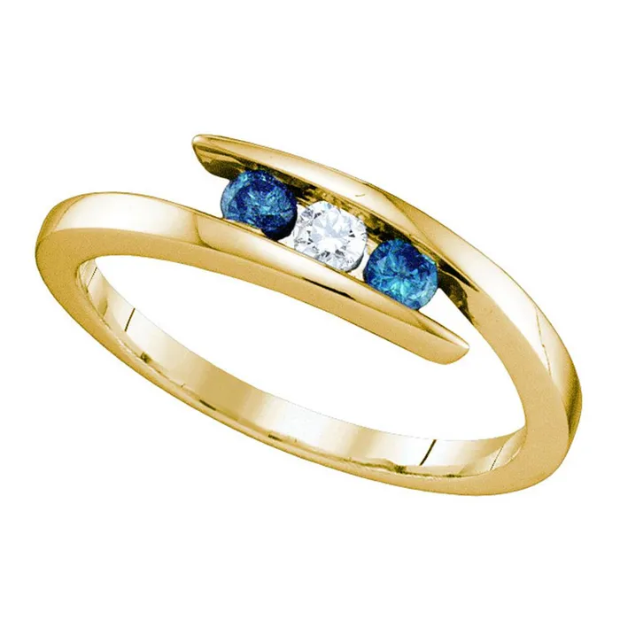 mayamila Rings 10kt Yellow Gold Womens Round Blue Color Enhanced Diamond 3stone Ring 14 Cttw mayamila Rings 10kt Yellow Gold Womens Round Blue Color Enhanced Diamond 3stone Ring 14 Cttw