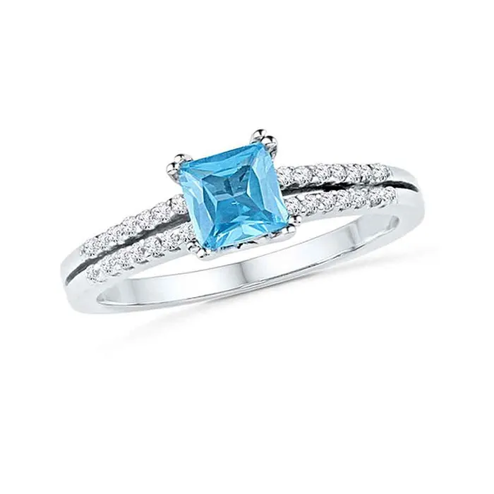 10kt White Gold Womens Princess LabCreated Blue Topaz Solitaire Ring 58 Cttw mayamila Rings