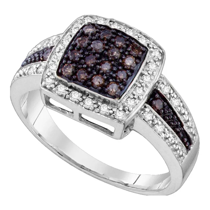 10kt White Gold Womens Round Brown Color Enhanced Diamond Cluster Ring 12 Cttw Size 6 mayamila Rings