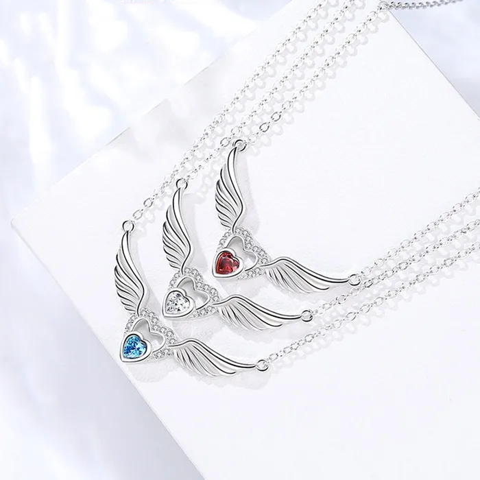 Angel Wings White Zircon Pendant Silver Necklace Mystic Flavia Necklaces