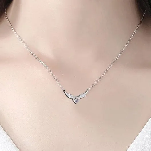 Angel Wings White Zircon Pendant Silver Necklace Mystic Flavia Necklaces