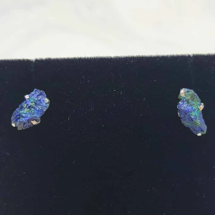 Azurite with Malachite Stud Earrings Sterling Silver Natural Creations Earrings