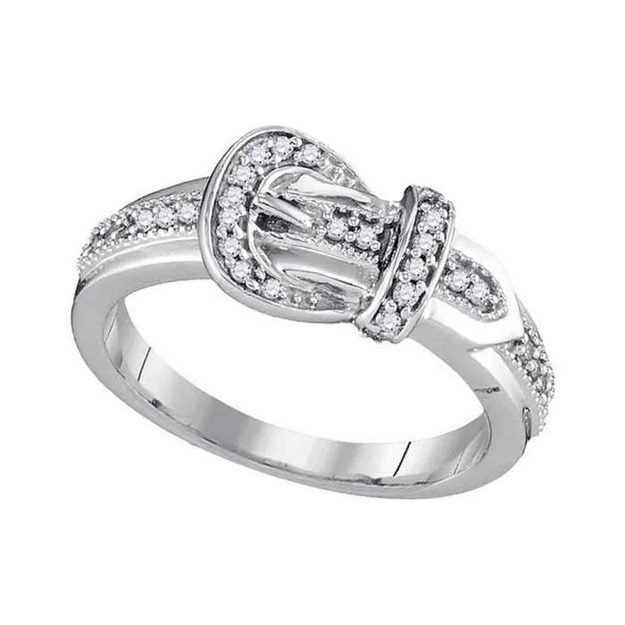 mayamila Rings 10kt White Gold Womens Round Diamond Belt Buckle Band Ring 15 Cttw