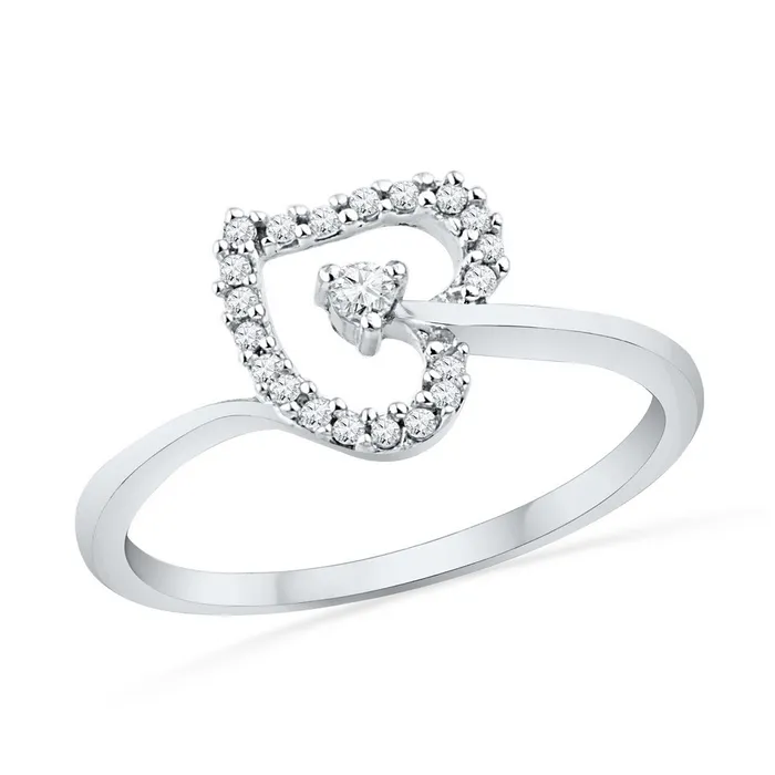 mayamila Rings 10kt White Gold Womens Round Diamond Heart Outline Solitaire Ring 18 Cttw