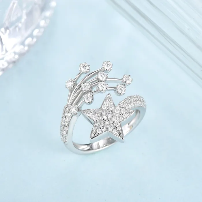 shineofdiamond Rings Moissanite Luxury CometInspired Sterling Silver Ring