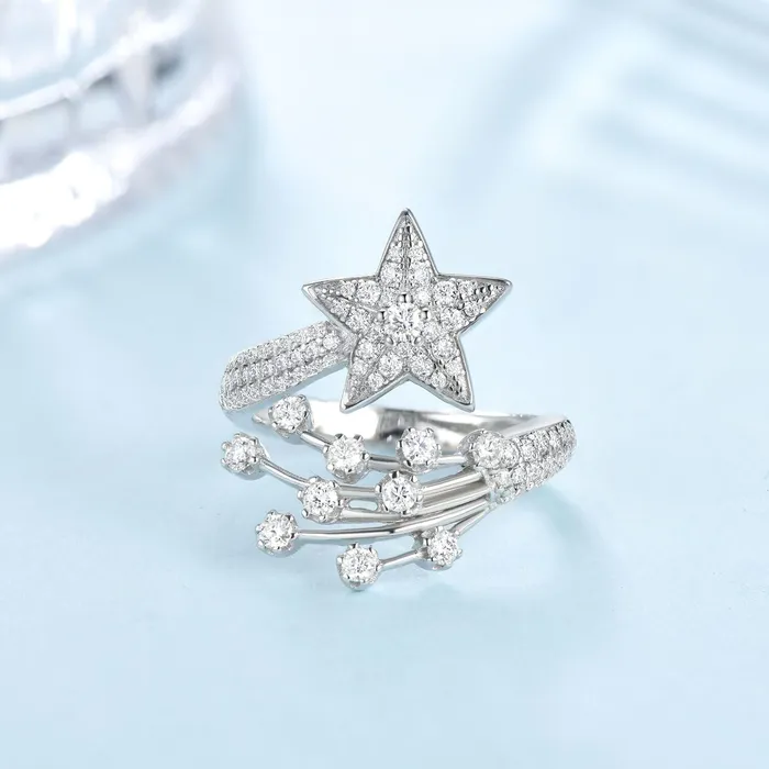 shineofdiamond Rings Moissanite Luxury CometInspired Sterling Silver Ring