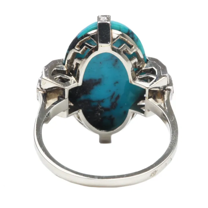 Art Deco Platinum Turquoise Ring Bell Bird Antiques Rings
