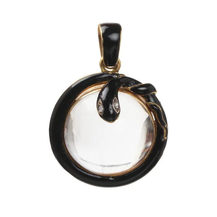 Bell Bird Antiques Necklaces 19th Century Black Enamel Snake Locket