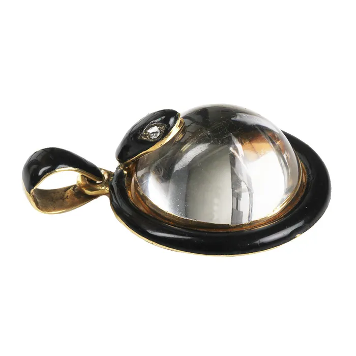Bell Bird Antiques Necklaces 19th Century Black Enamel Snake Locket