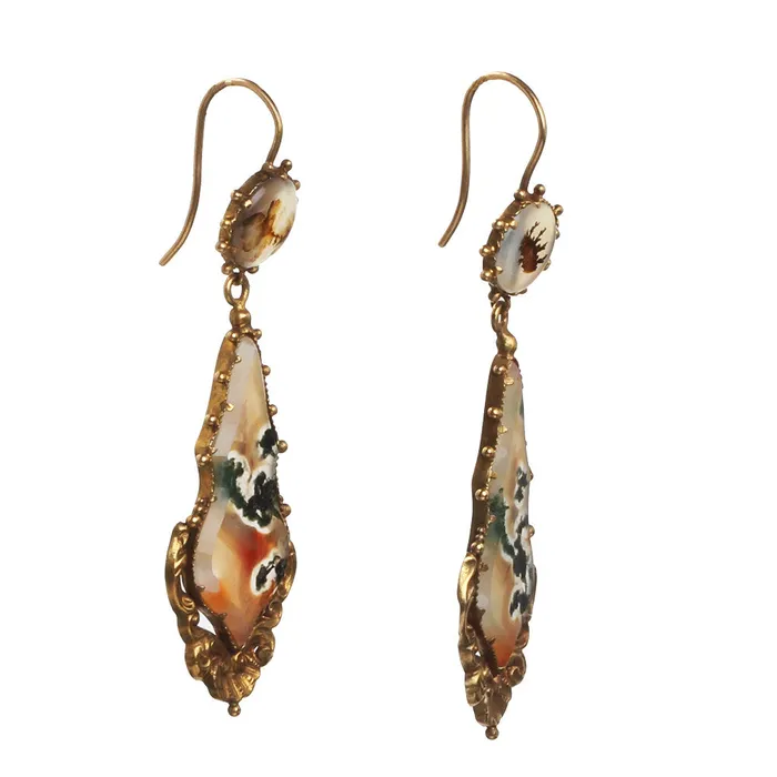 Earrings Early 19th Century Agate Earrings Bell Bird Antiques