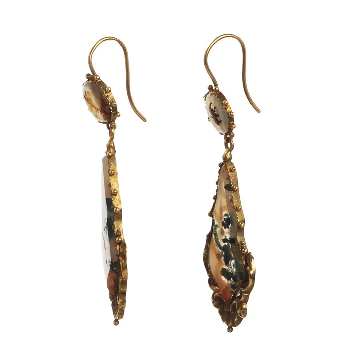 Earrings Early 19th Century Agate Earrings Bell Bird Antiques