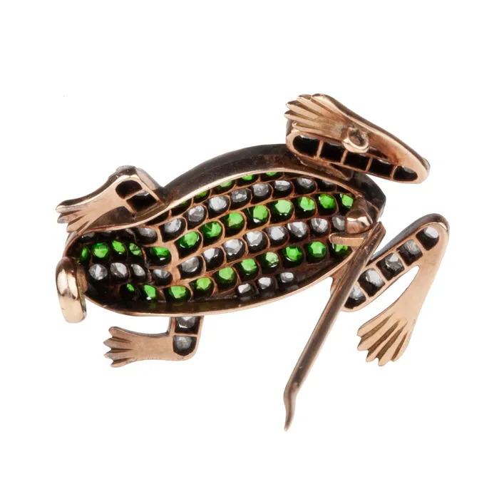 Necklaces Bell Bird Antiques Victorian Diamond and Demantoid Garnet Frog Brooch