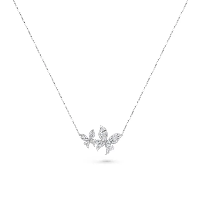 Polachecks Collection Double Diamond Butterfly Necklace Necklaces