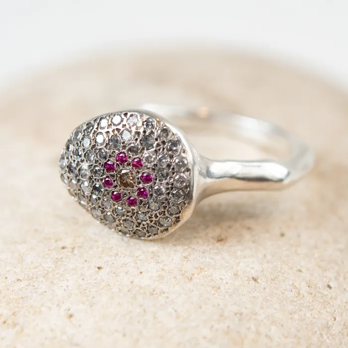 Rosa Maria Rosa Maria Blaze Silver Diamond and Ruby Ring Rings