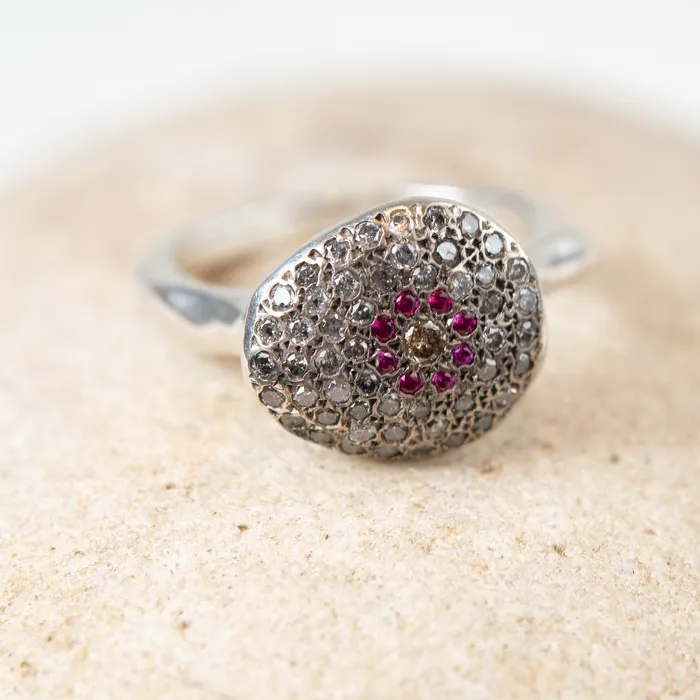 Rosa Maria Rosa Maria Blaze Silver Diamond and Ruby Ring Rings