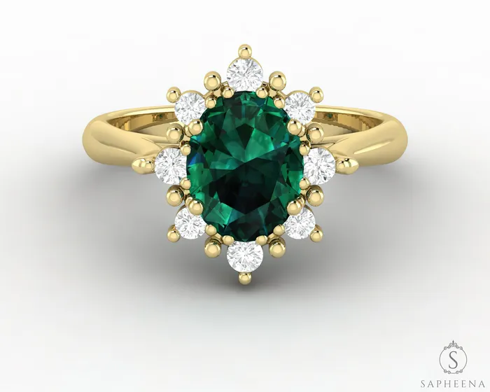 Sapheena Jewelry Rings Bridget 10 Ct Oval Cut Halo Green Emerald Engagement Ring Sapheena Jewelry Rings Bridget 10 Ct Oval Cut Halo Green Emerald Engagement Ring
