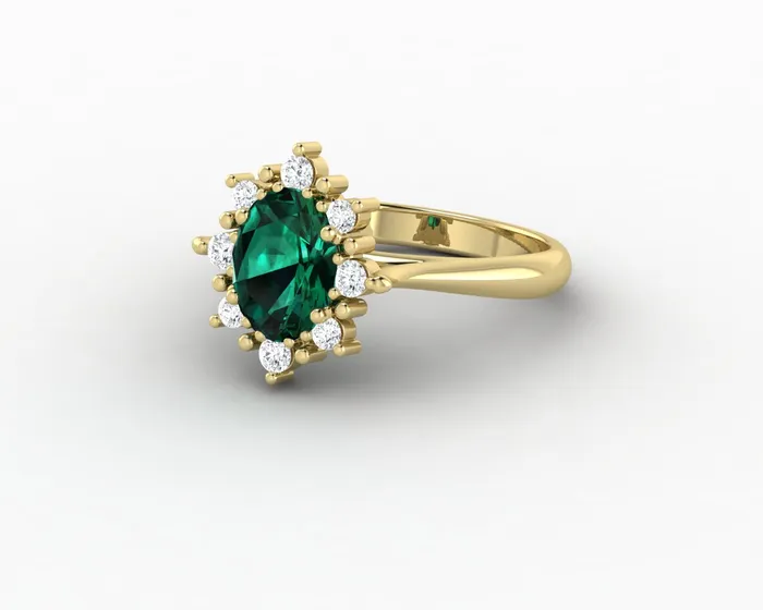 Sapheena Jewelry Rings Bridget 10 Ct Oval Cut Halo Green Emerald Engagement Ring