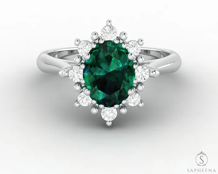 Sapheena Jewelry Rings Bridget 10 Ct Oval Cut Halo Green Emerald Engagement Ring