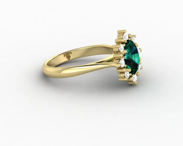 Sapheena Jewelry Rings Bridget 10 Ct Oval Cut Halo Green Emerald Engagement Ring