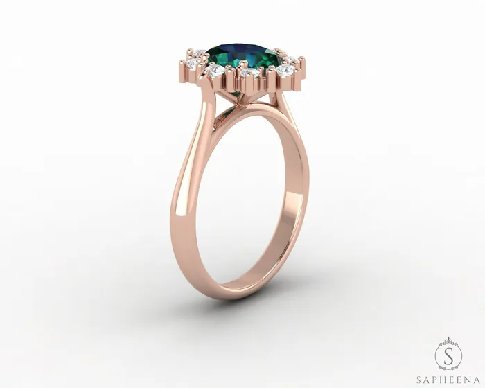 Sapheena Jewelry Rings Bridget 10 Ct Oval Cut Halo Green Emerald Engagement Ring