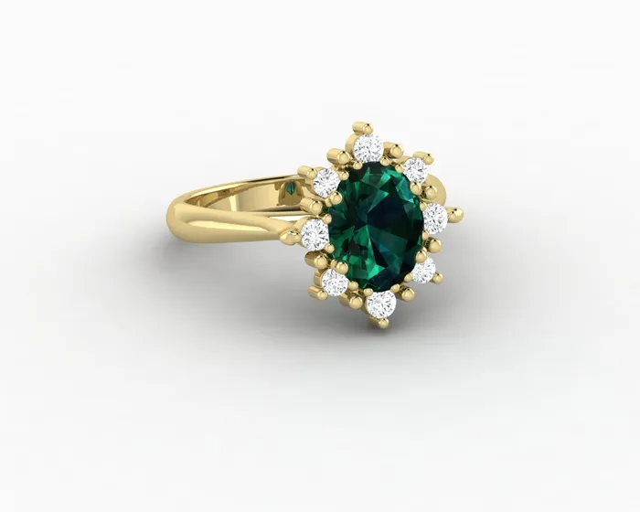 Sapheena Jewelry Rings Bridget 10 Ct Oval Cut Halo Green Emerald Engagement Ring