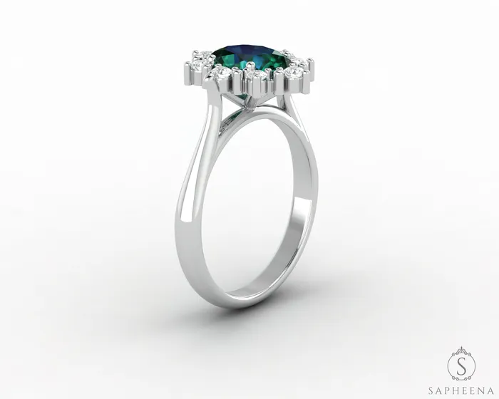 Sapheena Jewelry Rings Bridget 10 Ct Oval Cut Halo Green Emerald Engagement Ring