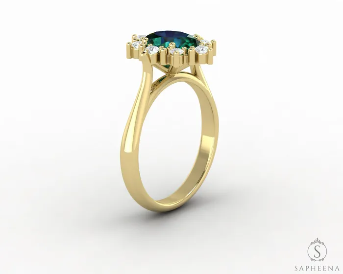 Sapheena Jewelry Rings Bridget 10 Ct Oval Cut Halo Green Emerald Engagement Ring