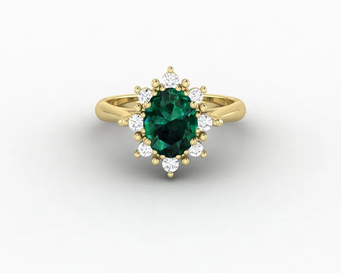 Sapheena Jewelry Rings Bridget 10 Ct Oval Cut Halo Green Emerald Engagement Ring