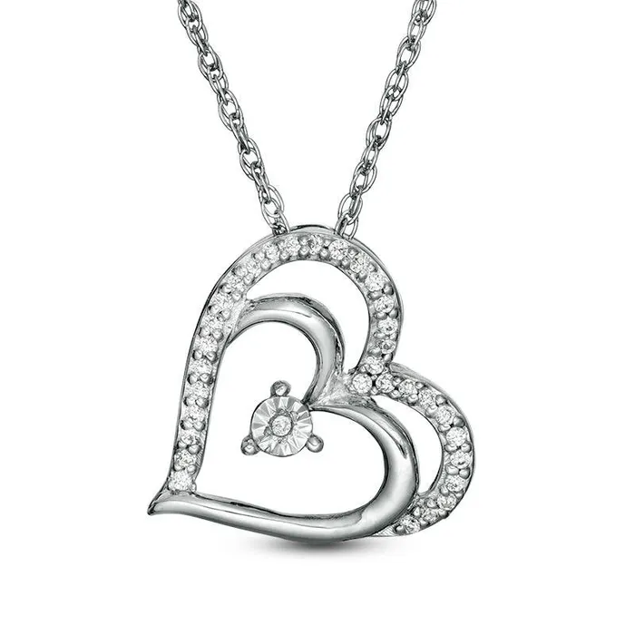 01 CT TW Natural Diamond Tilted Double Heart Pendant in 10K White Gold Goldia Necklaces 01 CT TW Natural Diamond Tilted Double Heart Pendant in 10K White Gold Goldia Necklaces