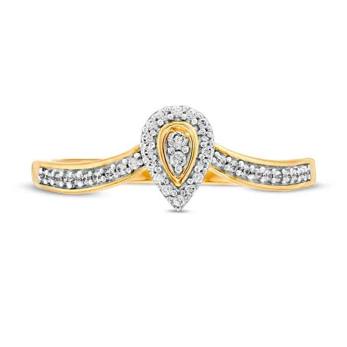 013 CT TW Composite Natural Diamond PearShaped Frame Chevron Promise Ring in Solid 10K Yellow Gold Goldia Rings 013 CT TW Composite Natural Diamond PearShaped Frame Chevron Promise Ring in Solid 10K Yellow Gold Goldia Rings