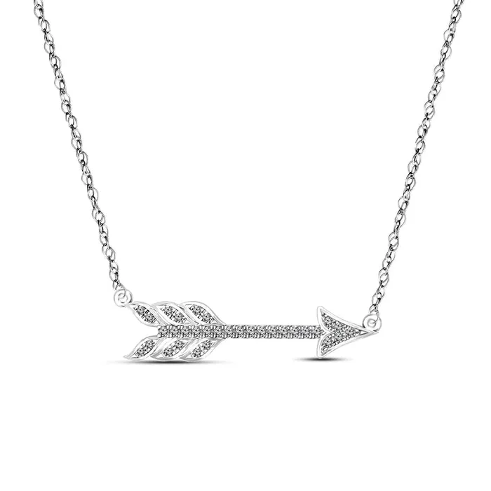 017 CT TW Natural Diamond Sideways Arrow Necklace in Sterling Silver Goldia Necklaces 017 CT TW Natural Diamond Sideways Arrow Necklace in Sterling Silver Goldia Necklaces