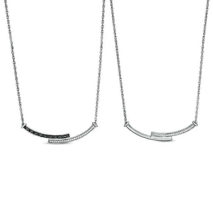 02 CT TW Enhanced Black and White Natural Diamond Reversible Curved Bypass Bar Necklace in Sterling Silver 1658 Goldia Necklaces 02 CT TW Enhanced Black and White Natural Diamond Reversible Curved Bypass Bar Necklace in Sterling Silver 1658 Goldia Necklaces