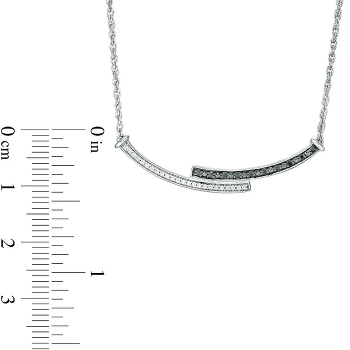02 CT TW Enhanced Black and White Natural Diamond Reversible Curved Bypass Bar Necklace in Sterling Silver 1658 Goldia Necklaces 02 CT TW Enhanced Black and White Natural Diamond Reversible Curved Bypass Bar Necklace in Sterling Silver 1658 Goldia Necklaces