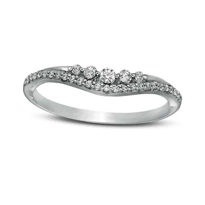 020 CT TW Natural Diamond Five Stone Contour Anniversary Band in Solid 10K White Gold Goldia Rings 020 CT TW Natural Diamond Five Stone Contour Anniversary Band in Solid 10K White Gold Goldia Rings