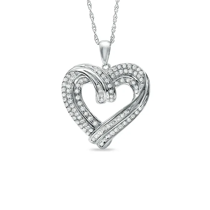 05 CT TW Natural Diamond CrissCross MultiRow Heart Pendant in Sterling Silver Goldia Necklaces 05 CT TW Natural Diamond CrissCross MultiRow Heart Pendant in Sterling Silver Goldia Necklaces