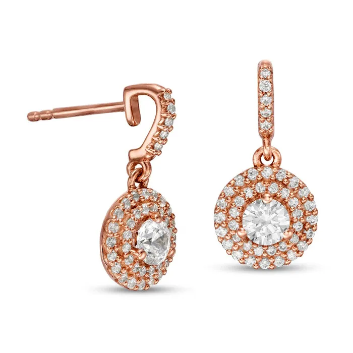 088 CT TW Diamond Double Frame Drop Earrings in 14K Rose Gold Goldia Earrings