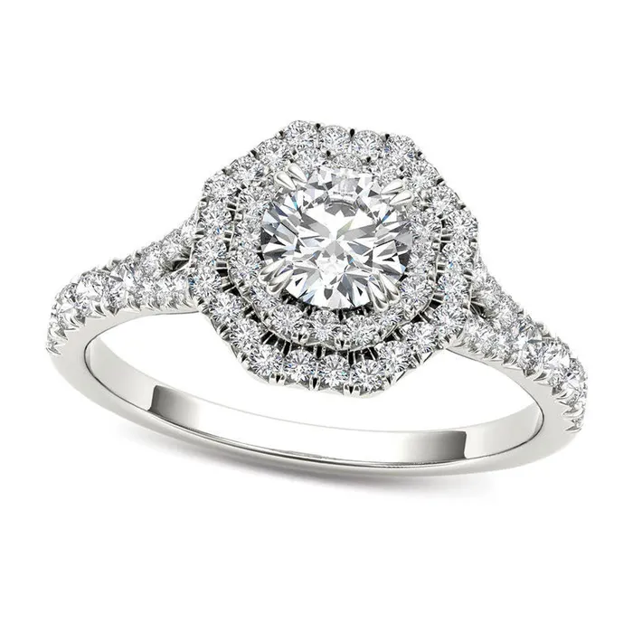 10 CT TW Natural Diamond Double Octagonal Frame Engagement Ring in Solid 14K White Gold Goldia Rings 10 CT TW Natural Diamond Double Octagonal Frame Engagement Ring in Solid 14K White Gold Goldia Rings