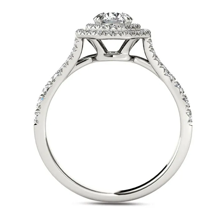 10 CT TW Natural Diamond Double Octagonal Frame Engagement Ring in Solid 14K White Gold Goldia Rings 10 CT TW Natural Diamond Double Octagonal Frame Engagement Ring in Solid 14K White Gold Goldia Rings