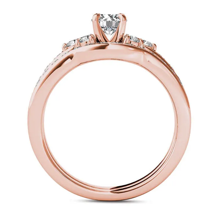 10 CT TW Natural Diamond TriSides Bridal Engagement Ring Set in Solid 14K Rose Gold Goldia Rings 10 CT TW Natural Diamond TriSides Bridal Engagement Ring Set in Solid 14K Rose Gold Goldia Rings