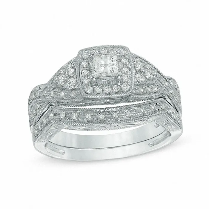 12 CT PrincessCut Diamond Twist Bridal Engagement Ring Set in 14K White Gold Goldiacom Rings 12 CT PrincessCut Diamond Twist Bridal Engagement Ring Set in 14K White Gold Goldiacom Rings