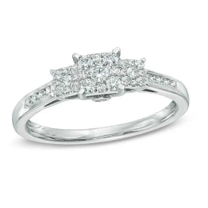 13 CT TW Diamond Square Composite Three Stone Engagement Ring in 14K White Gold Goldiacom Rings 13 CT TW Diamond Square Composite Three Stone Engagement Ring in 14K White Gold Goldiacom Rings