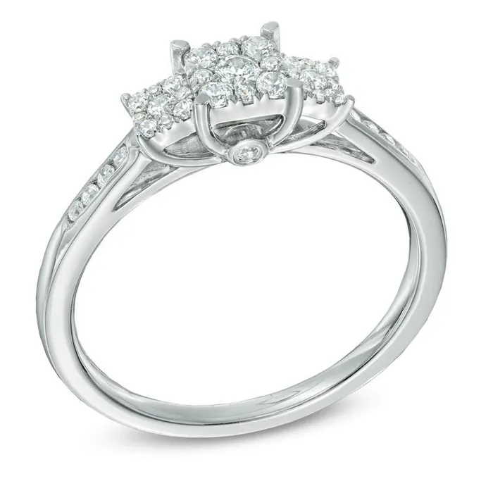 13 CT TW Diamond Square Composite Three Stone Engagement Ring in 14K White Gold Goldiacom Rings