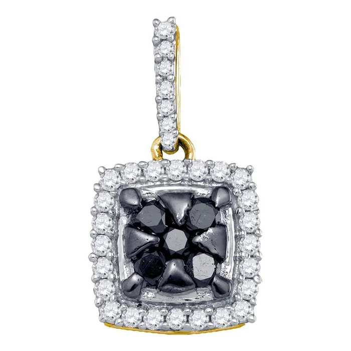 10k Yellow Gold Round Black Diamond Square Cluster Pendant 12 Cttw gndatlanta Necklaces 10k Yellow Gold Round Black Diamond Square Cluster Pendant 12 Cttw gndatlanta Necklaces