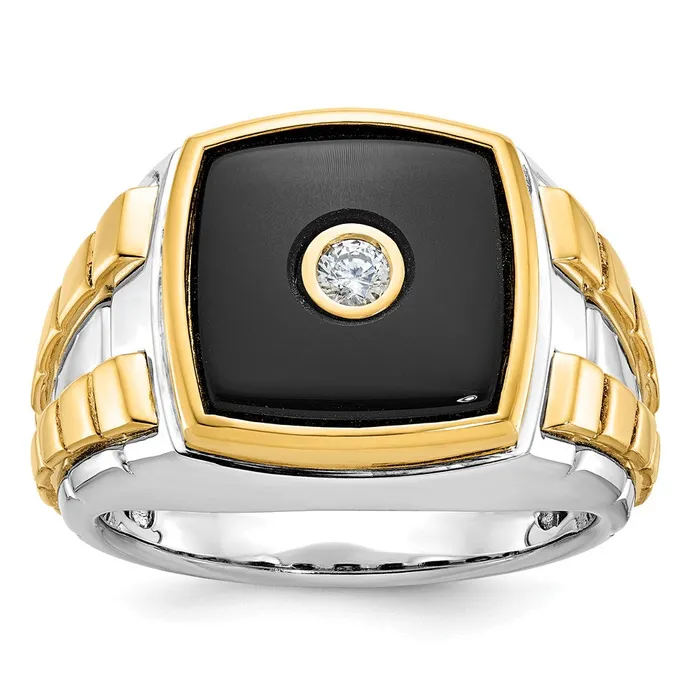14k Twotone Gold Mens Onyx and Diamond Ring Mounting Goldia Rings