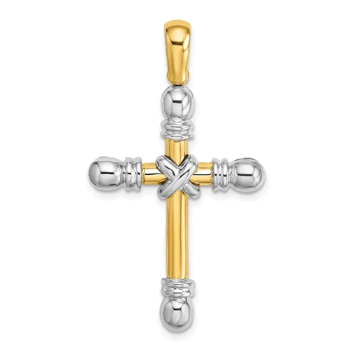 14k Twotone Gold Polished X In Center of Cross Charm Goldia Rings