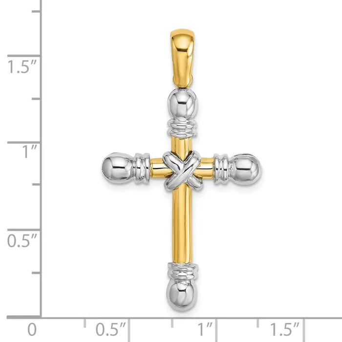 14k Twotone Gold Polished X In Center of Cross Charm Goldia Rings