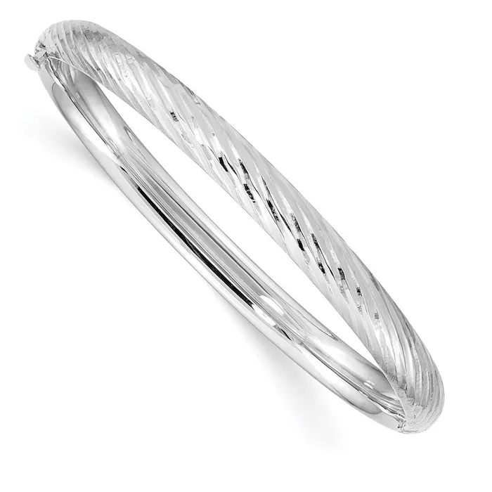 14k White Gold 316 Textured Childrens Hinged Bangle Goldia Earrings