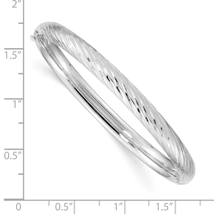 14k White Gold 316 Textured Childrens Hinged Bangle Goldia Earrings