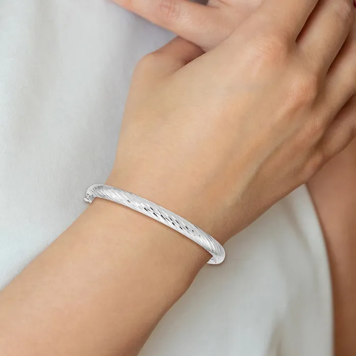 14k White Gold 316 Textured Childrens Hinged Bangle Goldia Earrings